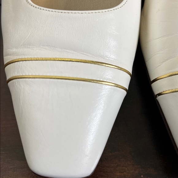 Vintage St. John Leather Square Toe Pumps Shoes with Gold Trim size 8 Academia - Picture 6 of 12